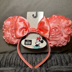 Disney Pink Rose Minnie Ears Headband Bow Spring Flowers Embroidery Floral #4005